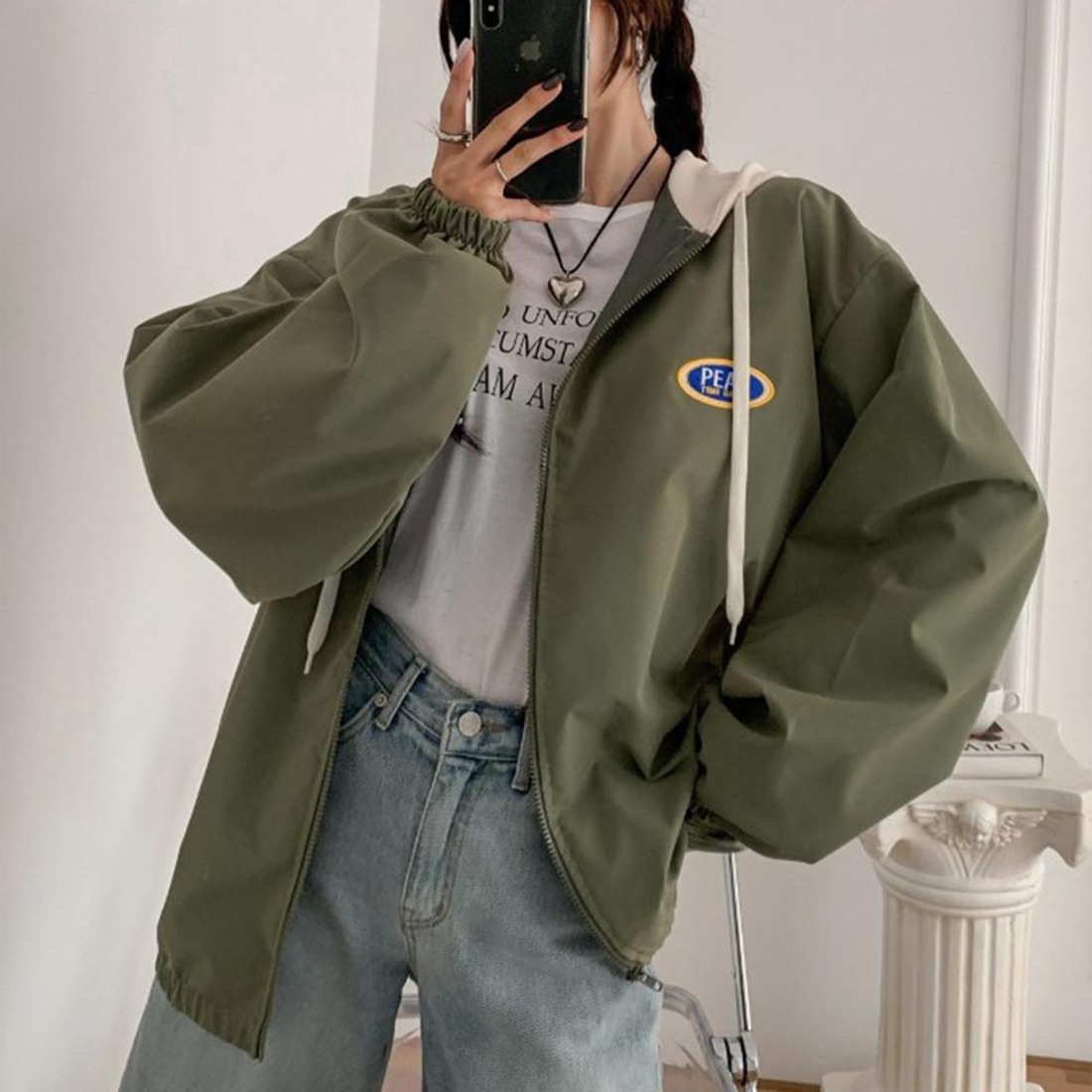 23AW 秋新作 PEAKフードジャケット(カーキ) / 3カラー /フリーサイズ / ポリエステル 100%