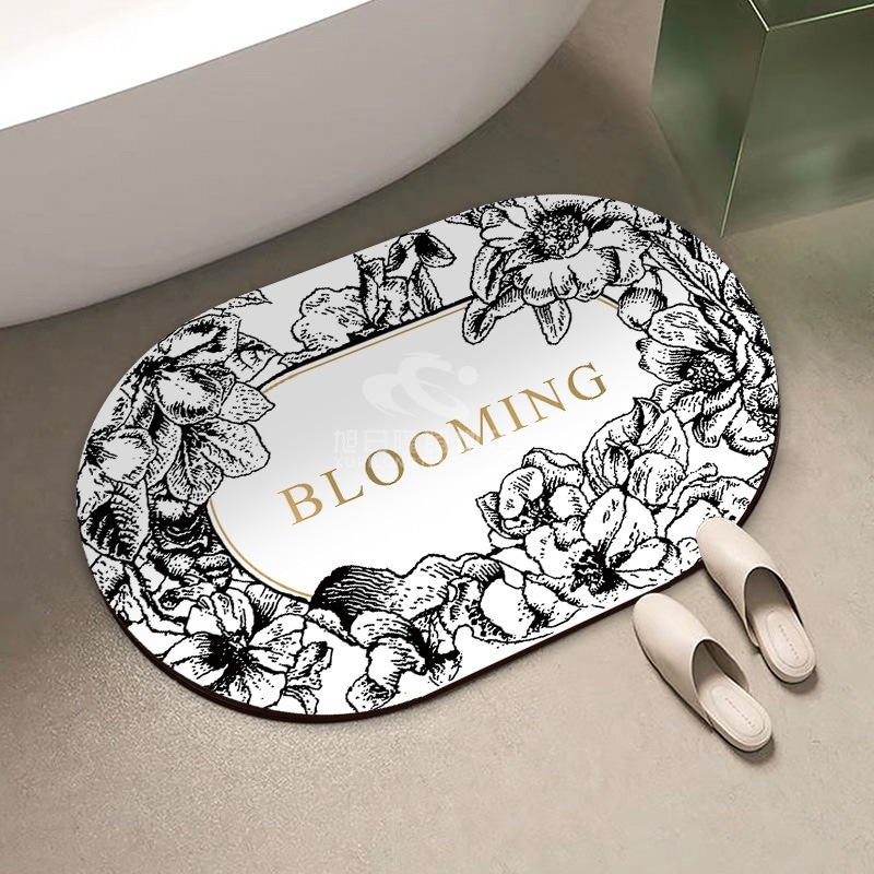 玄関マット ドアマット フラワー 花 手書き風 植物 ア玄関マット ドアマット 手書き風 花 フラワー 植物 アメリカンレトロ フロアマット バスマット 楕円形 お手入れ簡単 滑り止め 吸水 速乾メリ