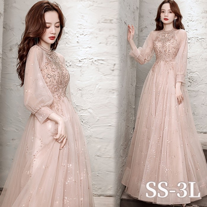 パーティードレス ロング丈 演奏会 ドレス 袖有り 体型カバー 成人式 同窓会 大人 ピアノ発表会 Aライン 結婚式 ステージドレス 二次会 忘年会 ロングドレス ワンピース 20代 30代 4