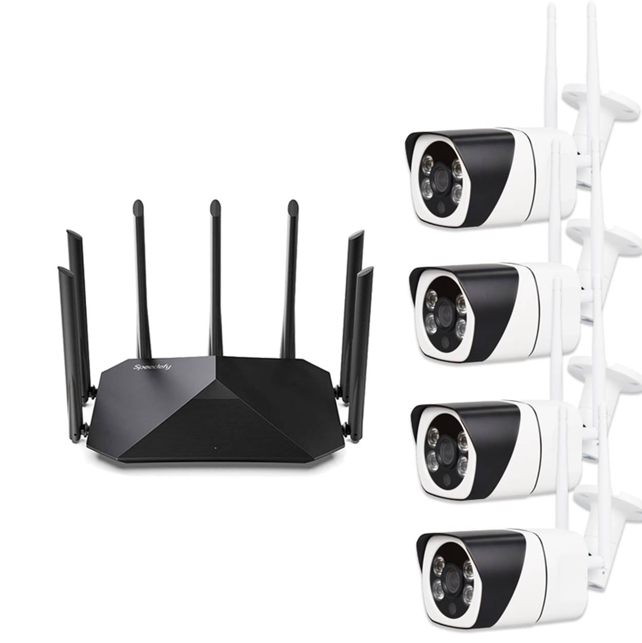 防犯カメラ4台 無線ルーター1台 セット WIFI監視カメラ 設定不要 初期設定済み 400万画素 夜間フルカラー 屋外 遠隔監視 会話可能 メモリカード録画対応