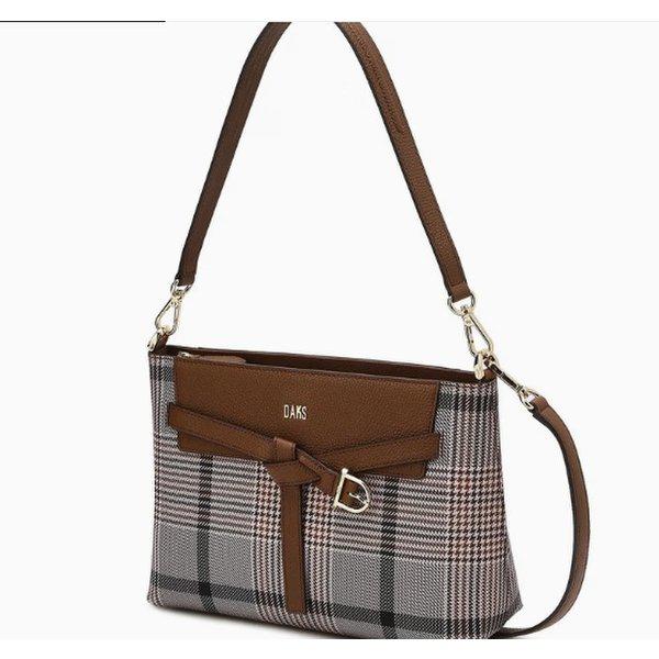 ブラウン ビッグ モダン チェック ベルト飾り ショルダーバッグ 兼 クロスバッグ DCBA5E675W2_s
