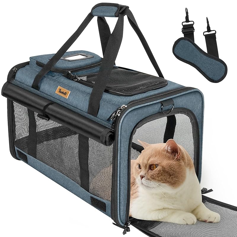 Tresbro 猫 キャリーバッグ [アップグレード版] 猫 きゃりーバッグ ロック式ダブルファスナー カーテン付きの 猫 キャリー 犬 キャリーバッグ 変形しない 通気性 車載/旅行/通院/災害避難