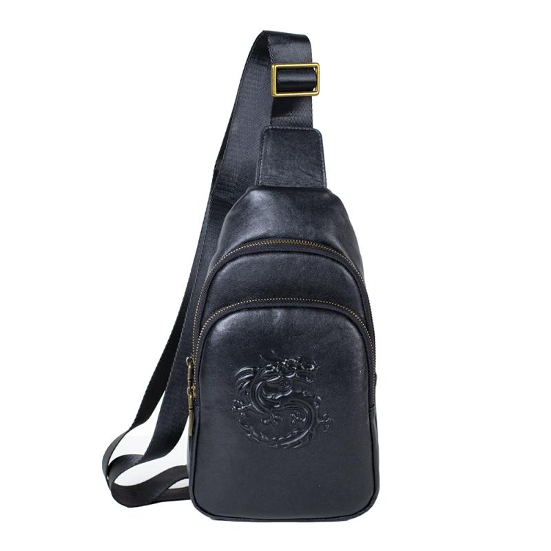チェスト バッグ ワンショルダー メンズ 男性用 本革 ドラゴン パターン 最上層 牛革 バッグ 植物 タンニン なめし本革 クロス ボディ カジュアル スポーツ サイクリング バイク
