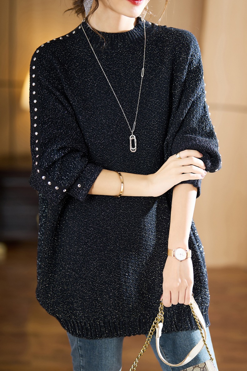 シンプル ニット セーター 秋 冬 レディース スリム ハーフ ハイ カラー ブラック セーター ブラック M L XL XXL トップス シャツ 袖あり かわいい 大人可愛い きれいめ シンプル