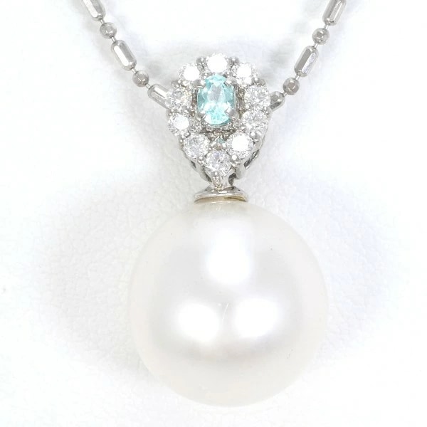 K18 18金 WG ネックレス パール パライバトルマリン 0.07 ダイヤ 0.17 中古