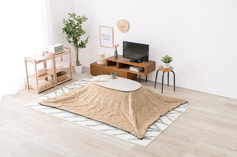 こたつセット こたつ うす掛布団 2点セット ホワイトウォッシュ/ベージュ 90x50cm 木目調 楕円 省スペース 折りたたみテーブル リビングテーブル オールシーズン コタツ