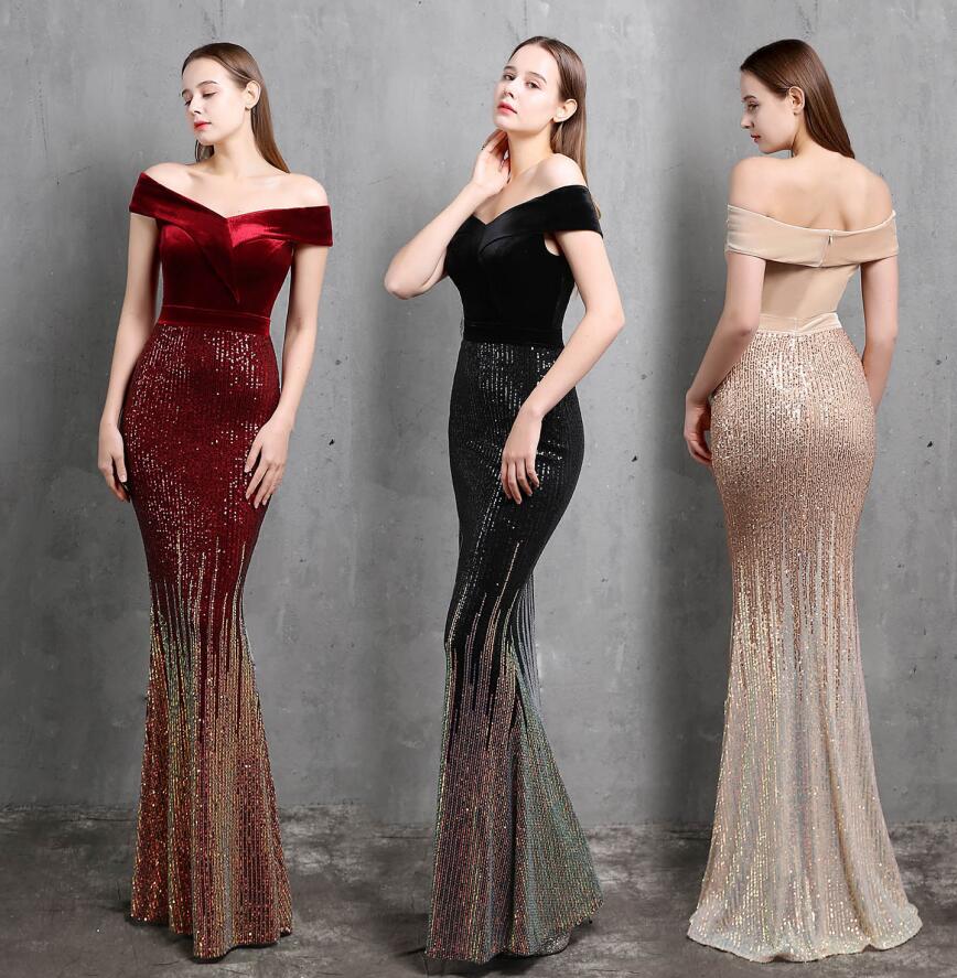 オフショルダー ロングパーティードレス ウエディング イブニングドレス 花嫁 マーメイドドレス キラキラ スパンコール 二次会 結婚式 高級感 気質 セクシー