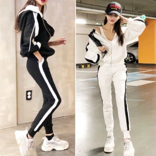 セットアップ パーカー ジョガーパンツ 長袖 デザイン ウエストゴム 美ライン ファスナー ポケット 前開き 2点セット ツーピース お得 2点セット カラバリ バイカラー スタイルアップ かわいい