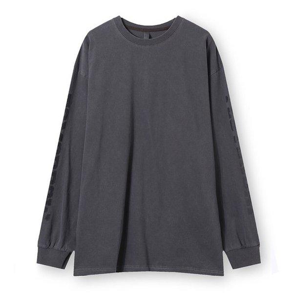 メンズ ピグメント レタリング ラウンド 長袖 Tシャツ AC-TSA-Q019-ブラック