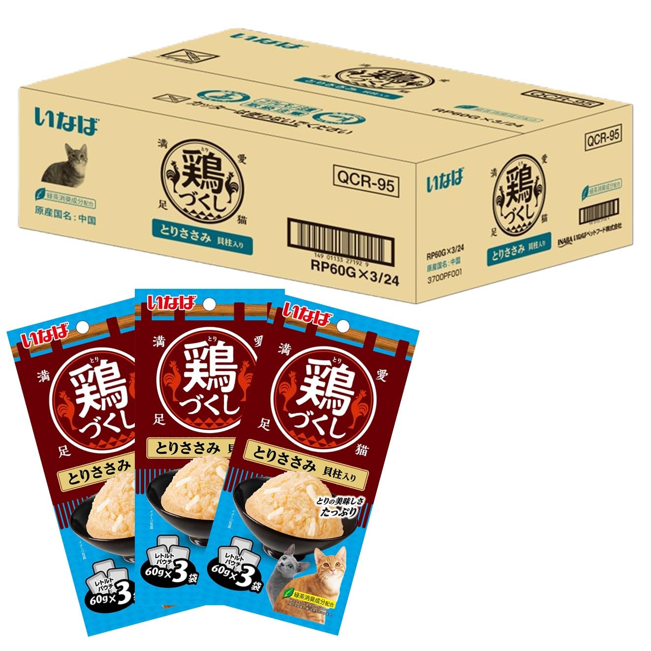 いなば 鶏づくし とりささみ 貝柱入り 60g×3袋×24個 猫用 ウェットフード