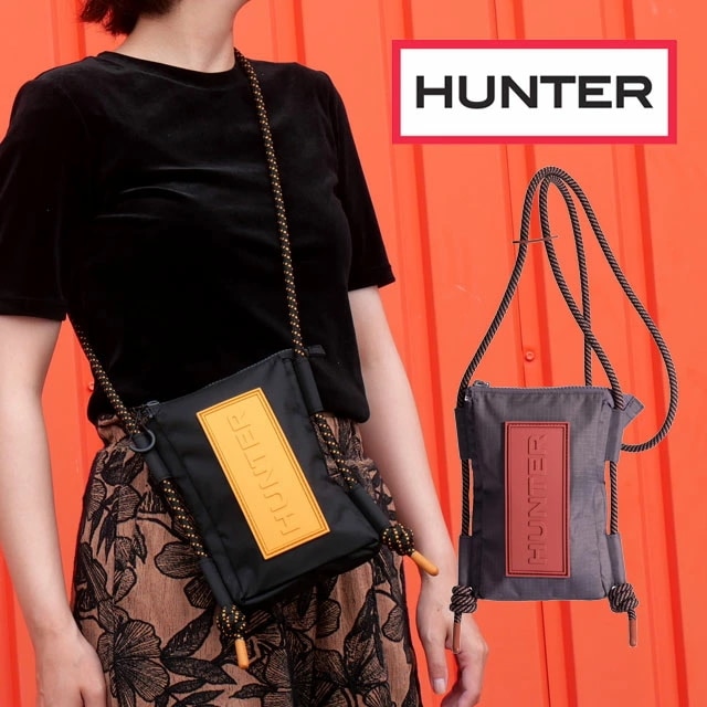 ハンター ショルダーバッグ メンズ UBP1514NRS トラベル リップストップ リサイクル ナイロン フォンポーチ ショルダーポーチ 斜め掛け 肩掛け 手持ち 小型 耐水 ロゴ アウトドア カジュ