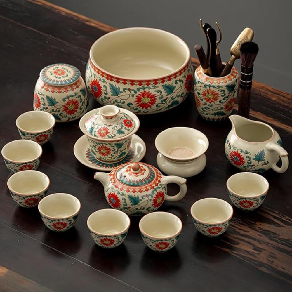 中国茶器セットクラシックな磁器陶器ティーポット+ティーカップ+ティーボウルの組み合わせ茶こしが内蔵されており デザインゲストや自宅での使用に適しており茶道のデモンストレーション用に特別に設計