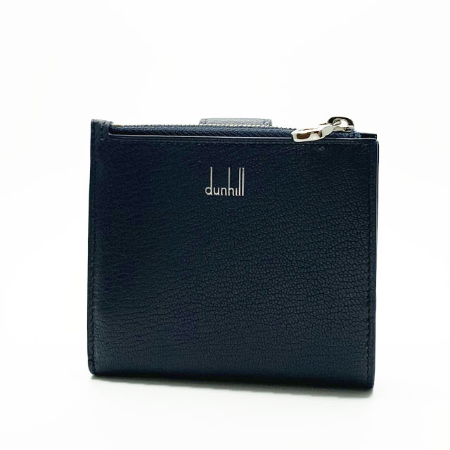 dunhill 23R2489GS410 DUKE ダンヒル デューク ファインレザー コレクション 二折財布小銭入付 ゴートスキンレザー ネイビー/シルバー