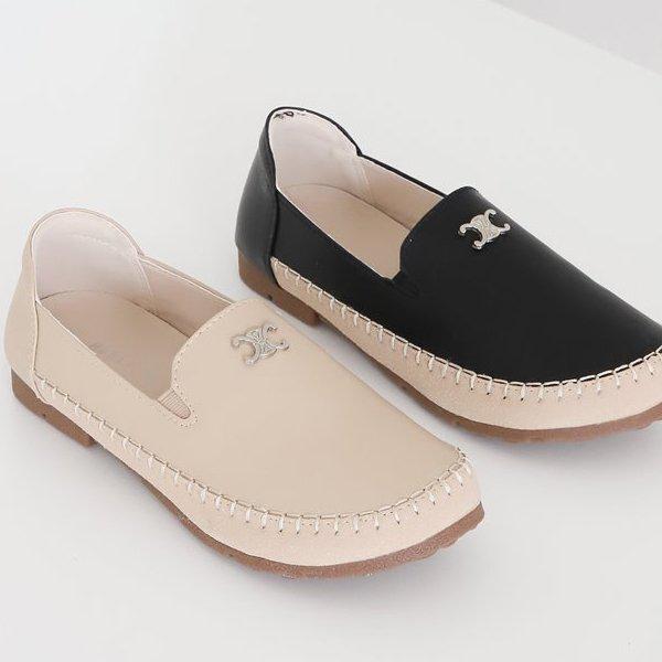 [シューズ] 牛革ゴム底 女性用 レディース ローファー フラットシューズ スリッポン 2cm sjbad-K0099