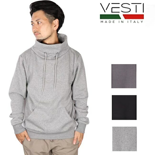 VESTI ヴェスティ スウェット コットン ハイネック プルオーバー トレーナー FELPA COLLO SCIARPA it821-mt メンズ レディース 無地 プルオーバー 裏起毛 MADE