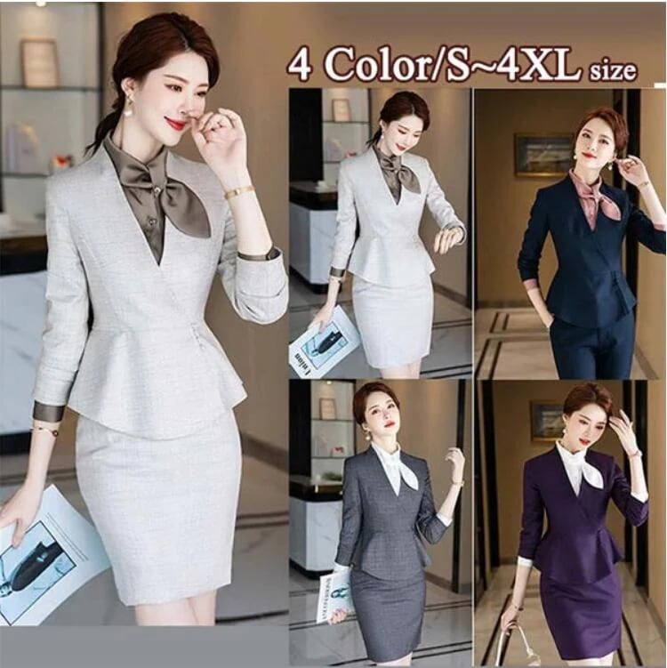 大流行の４色 襟なし ノータック 3点セット 無地 ノーカラー ペプラムジャケット スカート ミニ丈 ミニスカ タイトスカート ビジネススーツ フォーマルスーツ スカートスーツ パンツスーツ リクルー