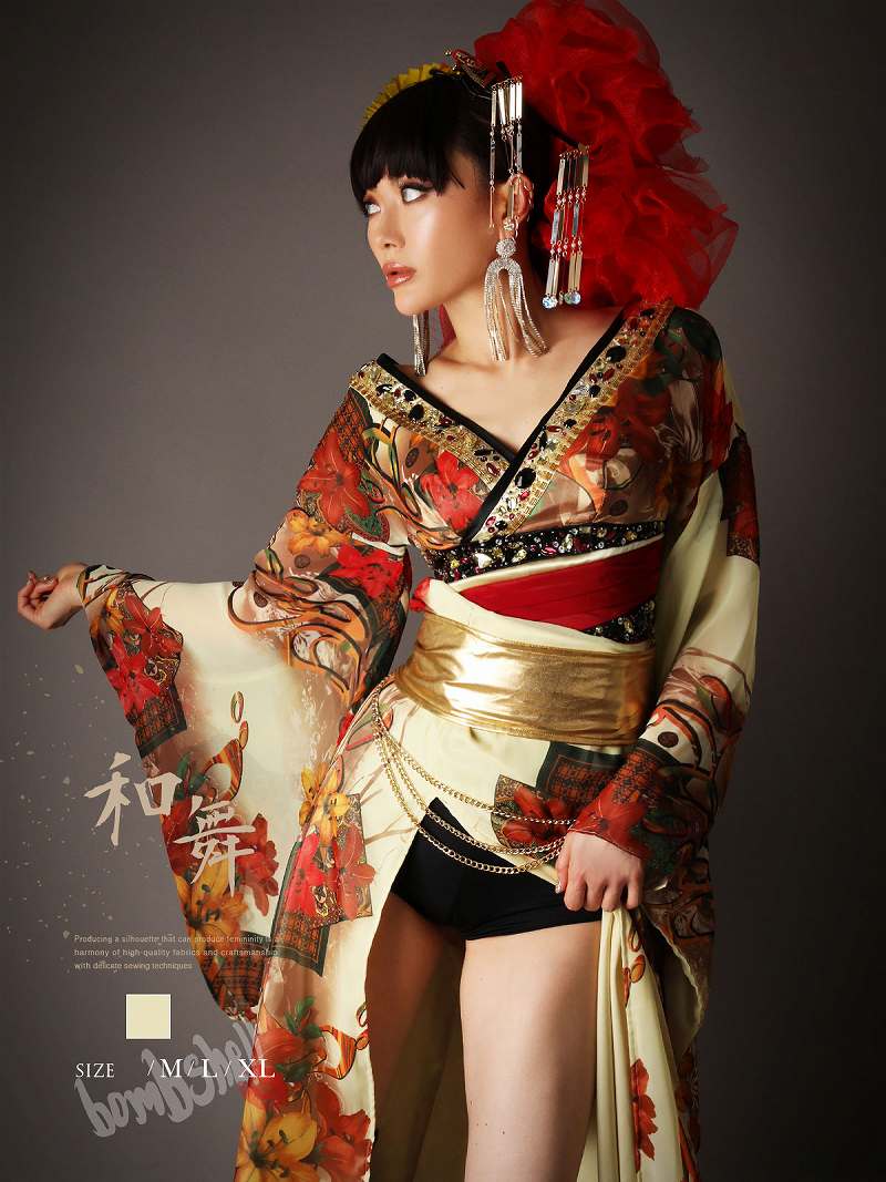 和装 着物衣装 振袖 百合柄 和風 和柄 花柄 和装 ステージ衣装 ダンス衣装 コスチューム bombshell