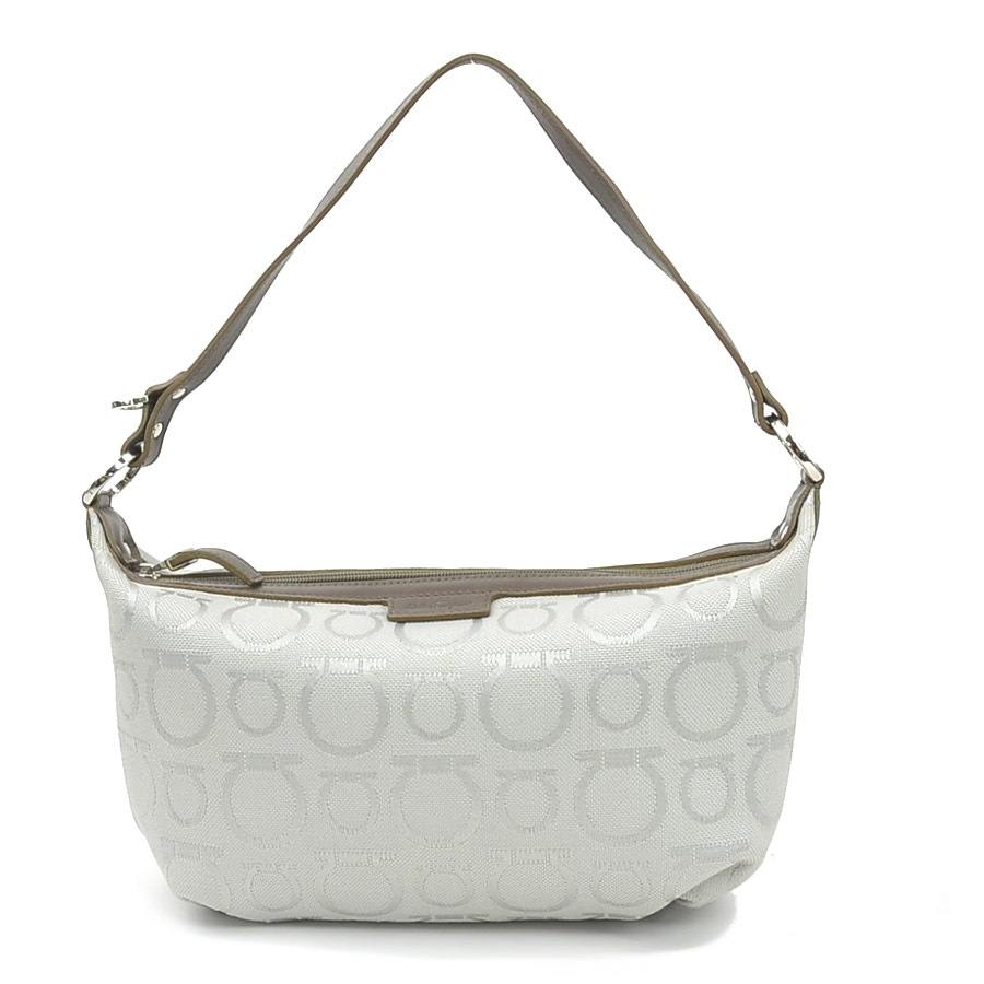 サルヴァトーレフェラガモ Salvatore Ferragamo ハンドバッグ ガンチーニ ナイロンキャンバス/レザー ブラウン×グレー レディース h31616a