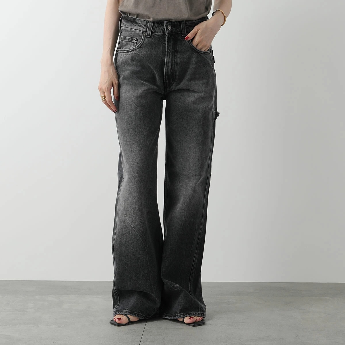 HAIKURE ハイクル ジーンズ WINONA HEW03300 DF119 レディース デニム パンツ ワイド Gパン ペインターパンツ L0790/SPIDER-BLACK