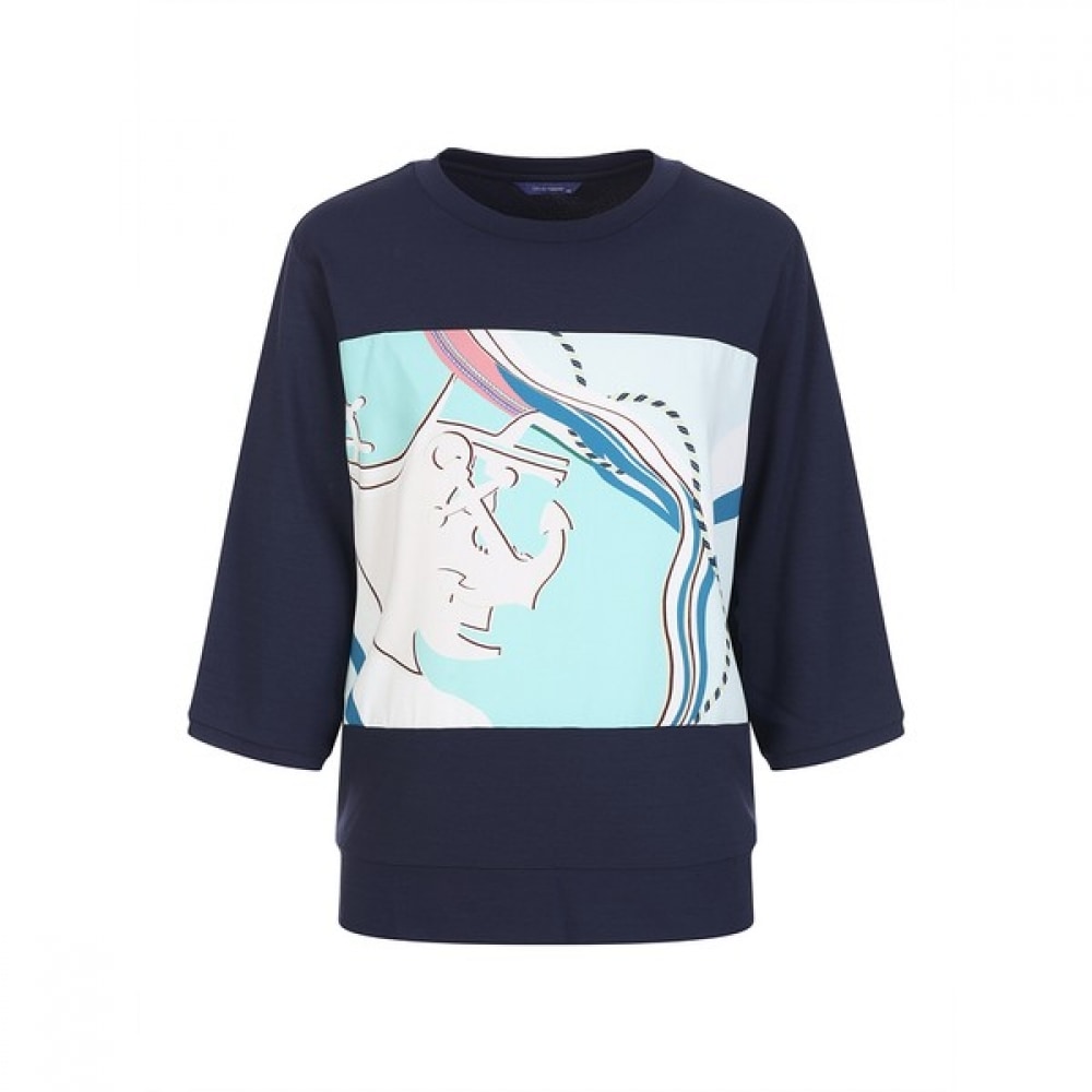 [オリビアハスラー] ネイビープリント3/4スリーブTシャツOHCMTS106