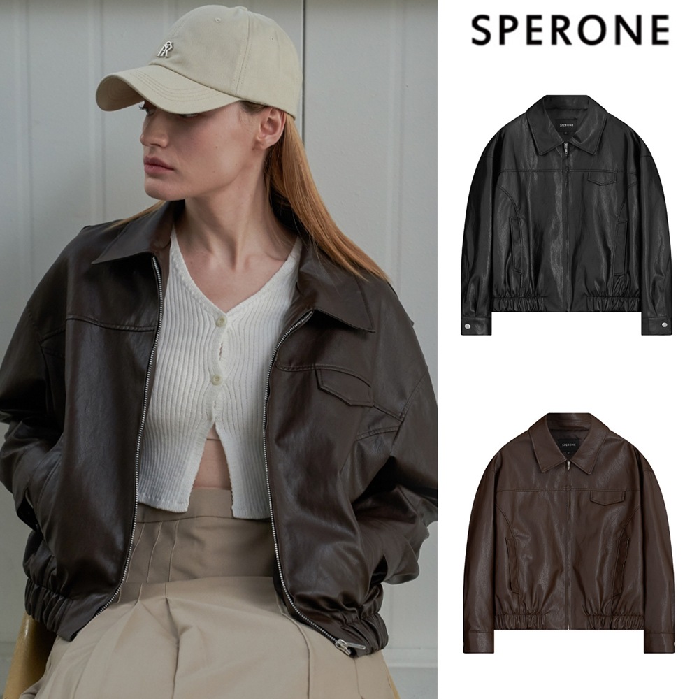 [SPERONE] Overfit Curved Glow Leather Jacket