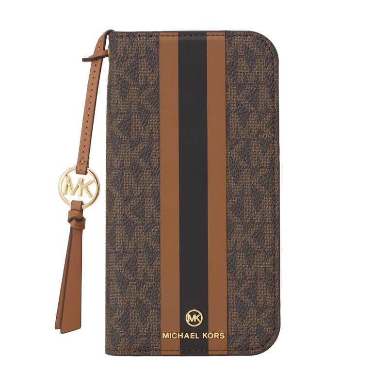 マイケルコース　Folio Case Stripe TasselCharm Magsafe iPhone 15 Pr MICHAEL KORS Brown　MKSTTCBRWFLIP2361P