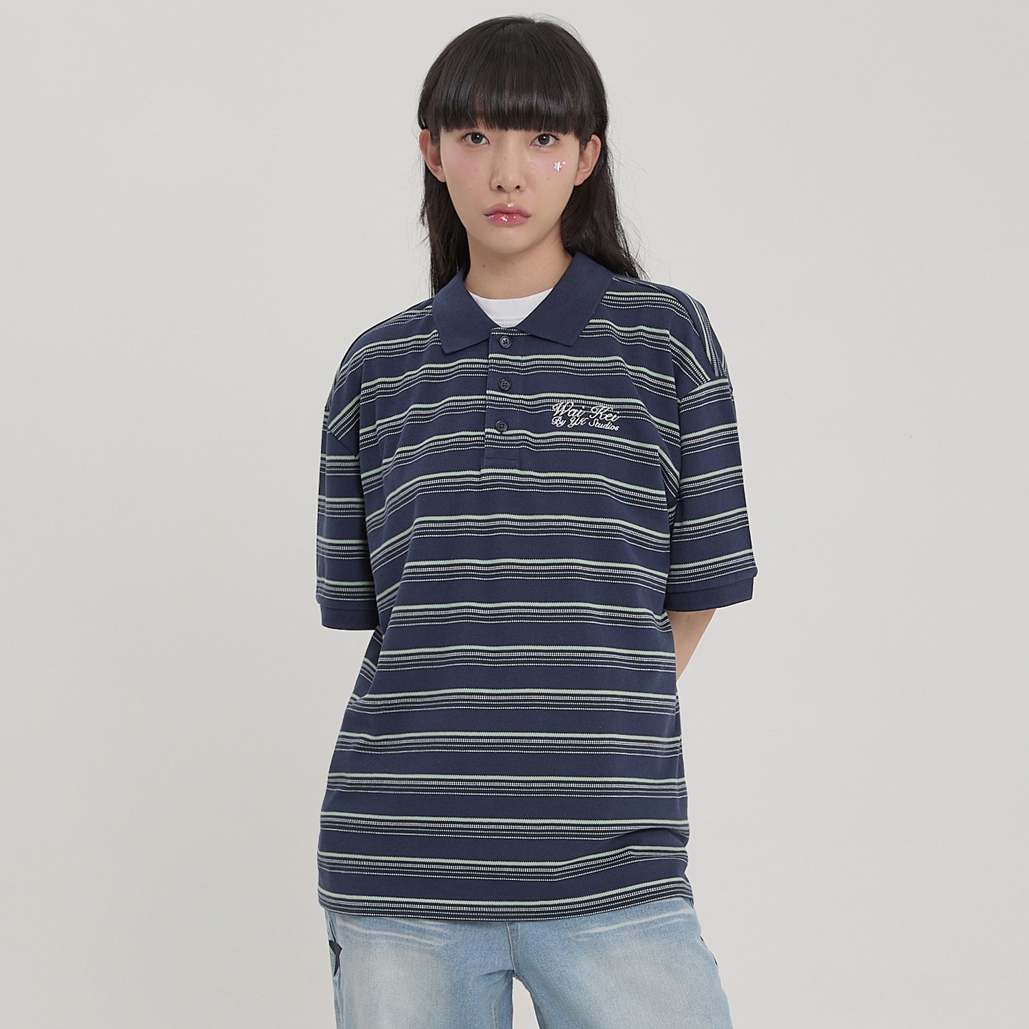 Stripe Pique Half Sleeve T-shirt NAVY