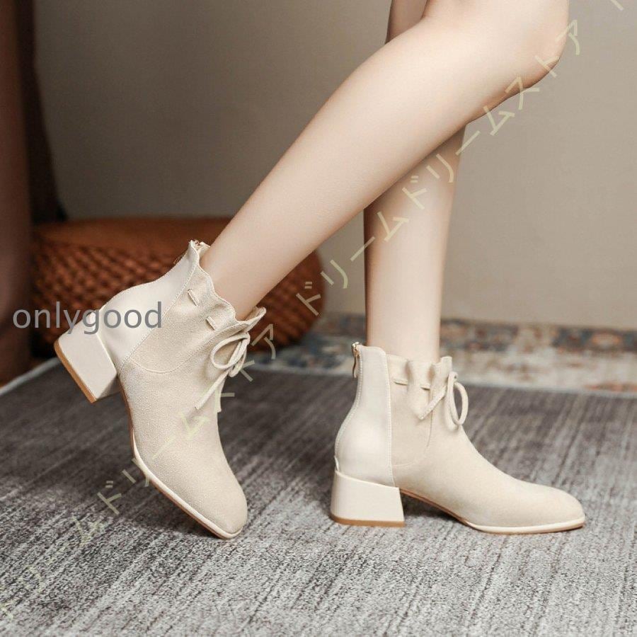 【急速出荷】スクエアトゥ ショート ブーツ シューズ レディース ブーツ ショートブーツ ジッパー ジップ 無地 チャンキーヒール ブーツ 靴 オシャレ 美脚