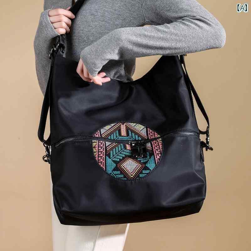 エスニック バッグ かばん 鞄 刺繍 レディース チャイナ風 大容量 マチ ショルダー 肩掛け リュック 2Way 多 ファスナー 大きいサイズ カジュアル おしゃれ 旅行