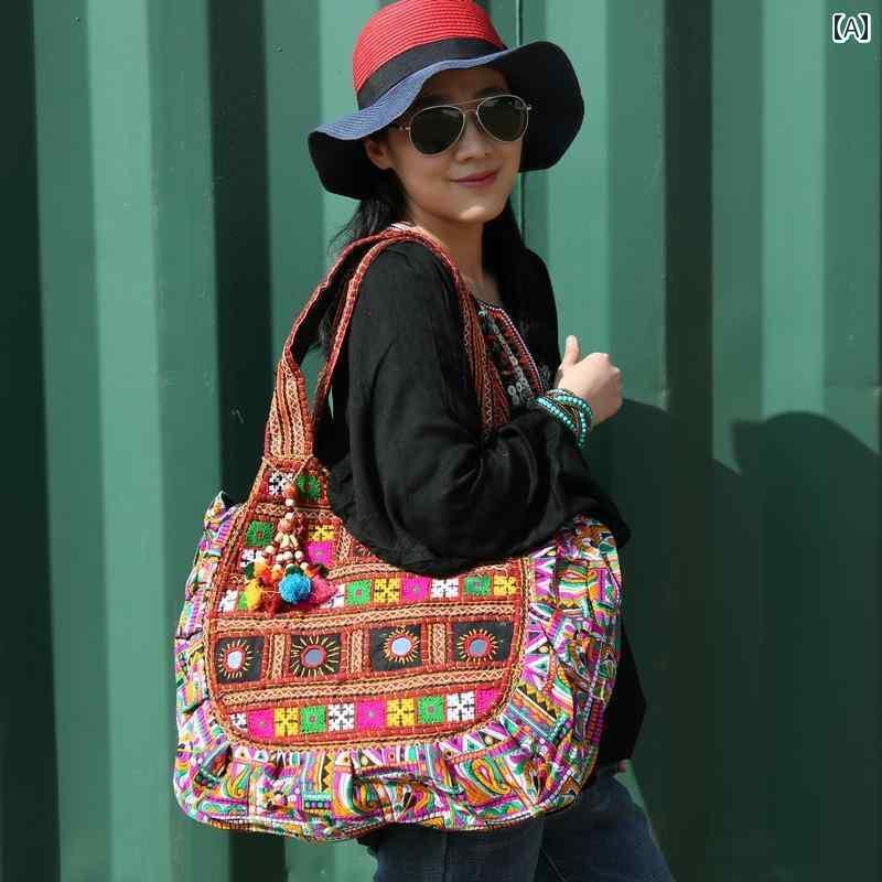 エスニック バッグ トート 鞄 レディース アジアングッズ カバン カジュアル ショルダー 旅行 ショッピング 大容量 レトロ おしゃれ 刺繍 大きめ