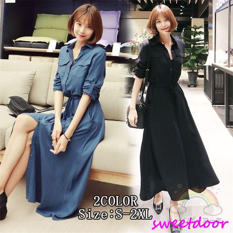 大ヒット中 ワンピース きれいめ 40代 春 夏 レディース シャツワンピース 秋 冬 ロング カジュアル 黒 黒ワンピ 30代 20代 50代 フォーマルドレス 長袖 上品 ゆったり 体型