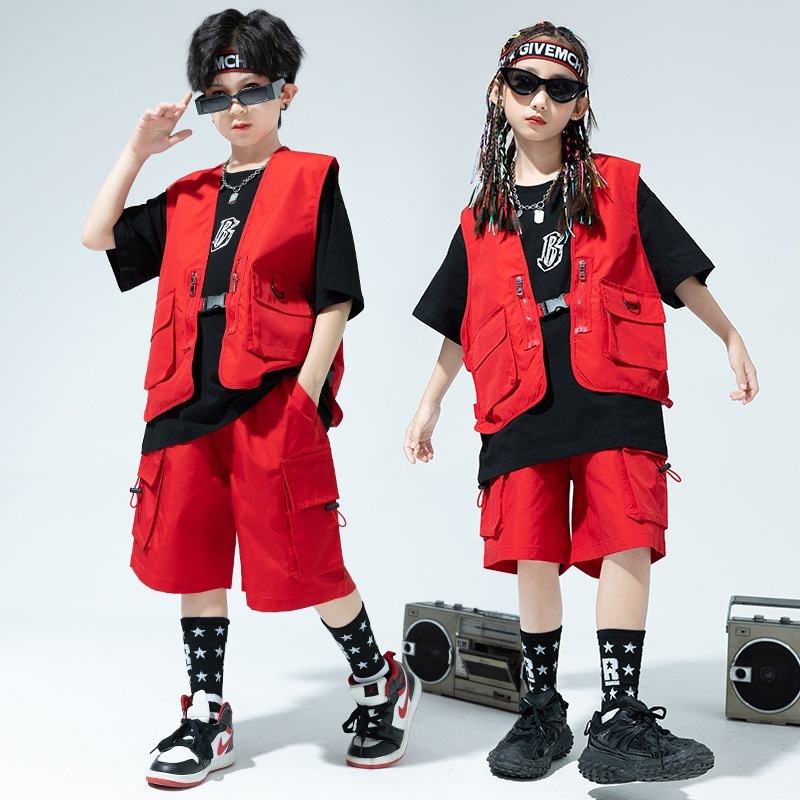 子供向けヒップホップヒップホップパフォーマンスコスチュームワークスーツベストスーツボーイストリートダンストレンディガールジャズダンスコスチューム
