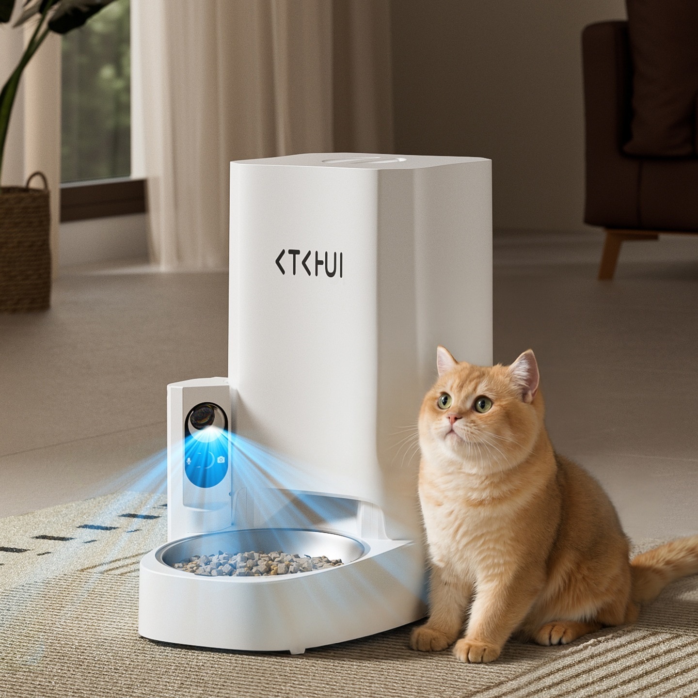 ペットスマートフィーダー大容量猫と犬用スマート給餌機ビデオインタラクティブ自動給餌機