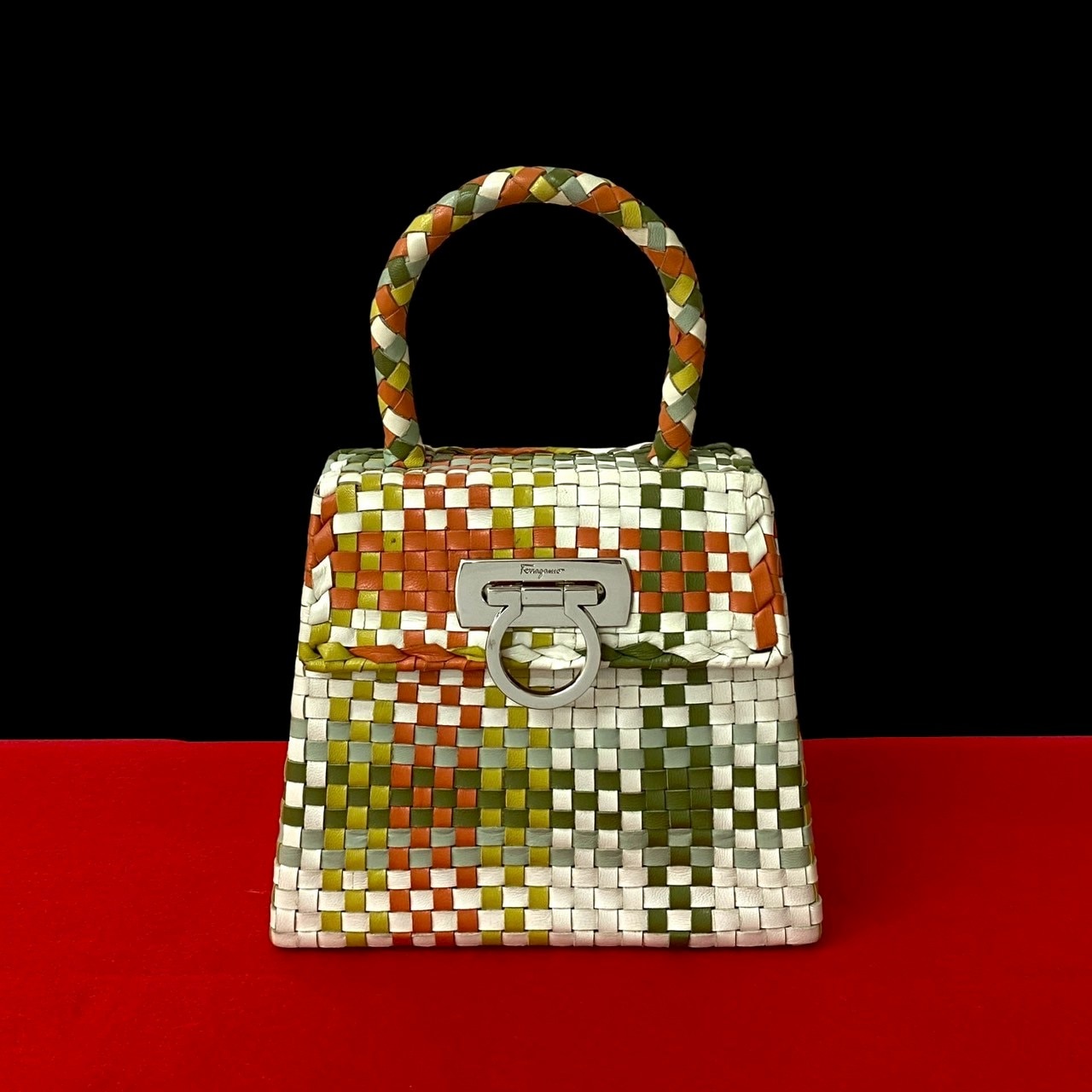 ガンチーニ ロゴ 金具ハンドバッグ レザー オレンジ 46349