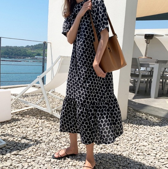 【取寄：納期2週間】ロングワンピース レディース 春夏 半袖 大きいサイズ 夏新作 体型カバー ゆったり 5,561円
