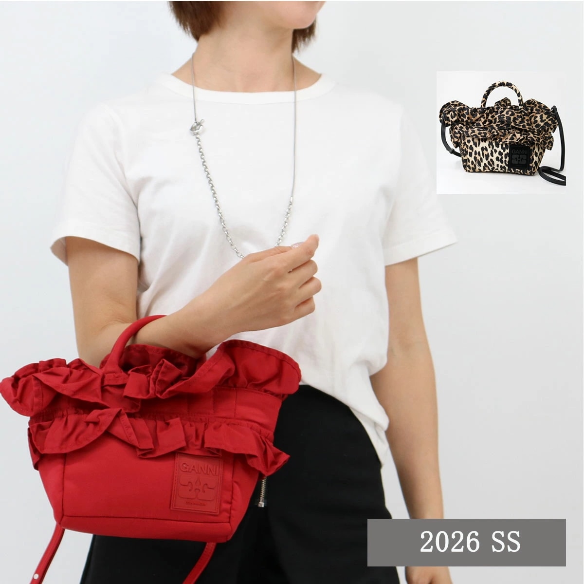 ショルダーバッグ B204006 B2040010 Mini Shopper Ruffle ハンドバッグ 2WAY レディース フリル ロゴ ミニバッグ 鞄 ブランド RED・L
