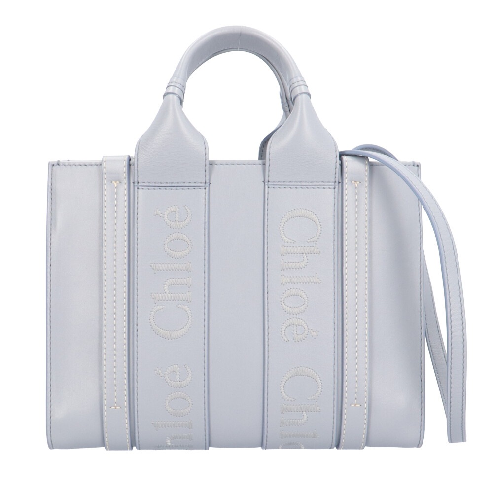 クロエ スモールトート WOODY ショルダーバッグ カーフ CHC23US397I6041A ブルー Chloe 中古 美品
