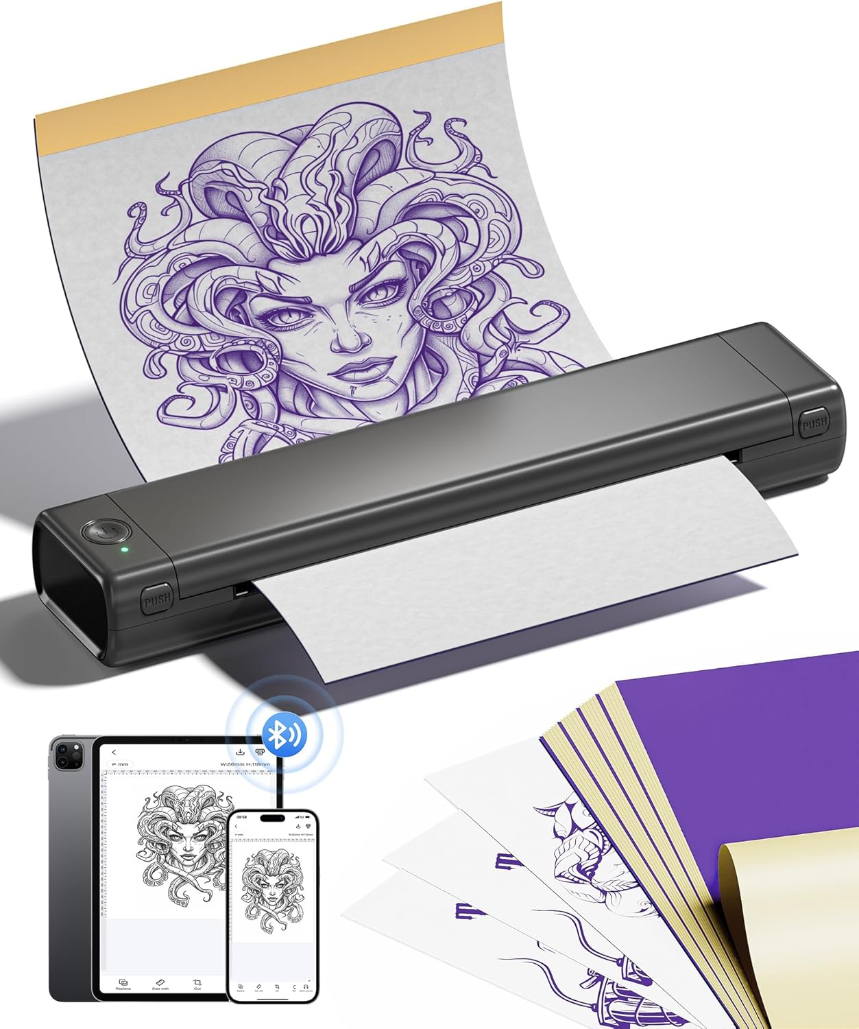 Itari M08F tattoo printer （グレー） タトゥー用紙10枚付属 モバイルプリンター サーマルプリンタータトゥーマシン タトゥーマシーン 刺青コピー機 転写機 タトゥーマシーンセ