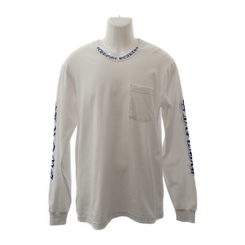 ネックロゴ ロングスリーブ トップス L 長袖Ｔシャツ コットン ホワイト ブルー メンズ【ABランク】