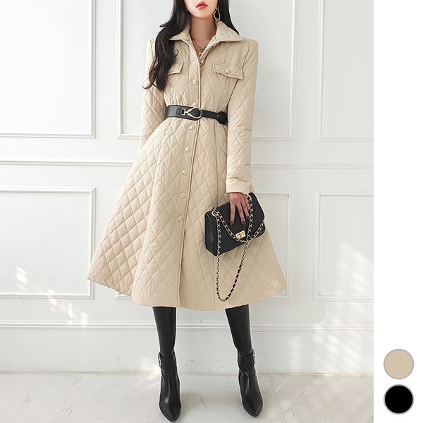 コート レディース アウター 長袖 キルティング 襟付き ロング丈 ミモレ丈 フレア Aライン 裏起毛 上品 きれいめ カジュアル 秋 冬 韓国 to25290