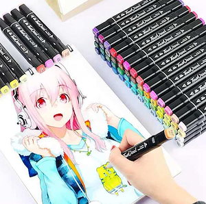 Qoo10 マーカーペン イラストマーカー 48 60 80色 セット 水彩ペン 2種類のペン先 太字 細字 油性コミック用 塗り絵描画落書き学習用の カラーペンセット