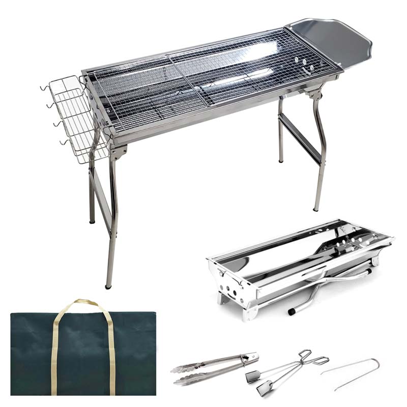 バーベキューコンロ 折り畳み式 ステンレス 58人用 73.5cm33.5cm 収納バッグ付 大人数 コンロ 10点セット 収納 持ち運び 便利 焼肉 網焼き アウトドア