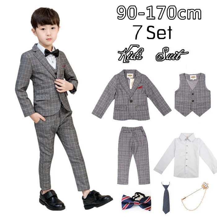 【送料無料】7点セット 子供 男の子 フォーマルスーツ キッズスーツ 子供服 フォーマル スーツ ベビー服 上下セット 七五三 入学式 卒業式 結婚式 ツイード タキシード 子供スーツ