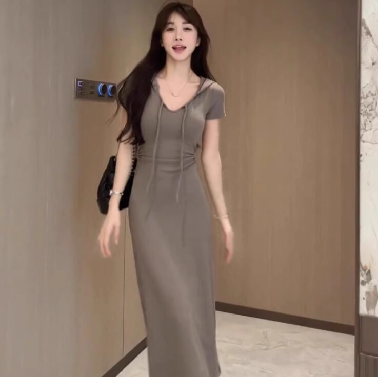 ワンピース フード付き ワンピドレス ロング丈 半袖 Aライン かわいい 大人可愛い きれいめ カジュアル 大人 上品 おしゃれ お洒落 かっこいい 大人女子 ラブリー キュート ガーリー 個性的