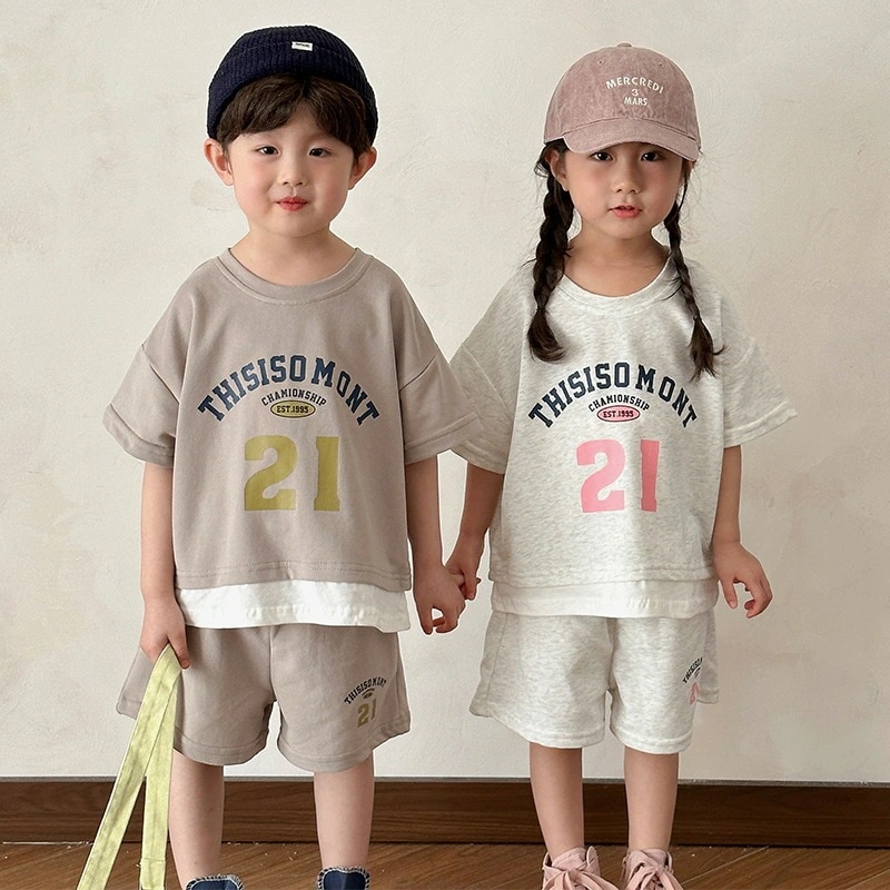 子供の夏のスポーツ2点セット女の子のゆとり2025新型男性子供服カジュアル半袖赤ちゃん服 子供服 女の子 セットアップ 夏 子供服 男の子 セットアップ 夏