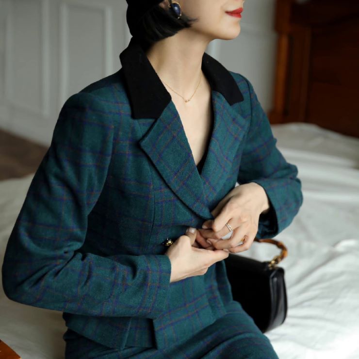 格子柄ダブルジャケット ジャケット レディース レディース ミディアム丈 柄物 春 夏 秋 冬