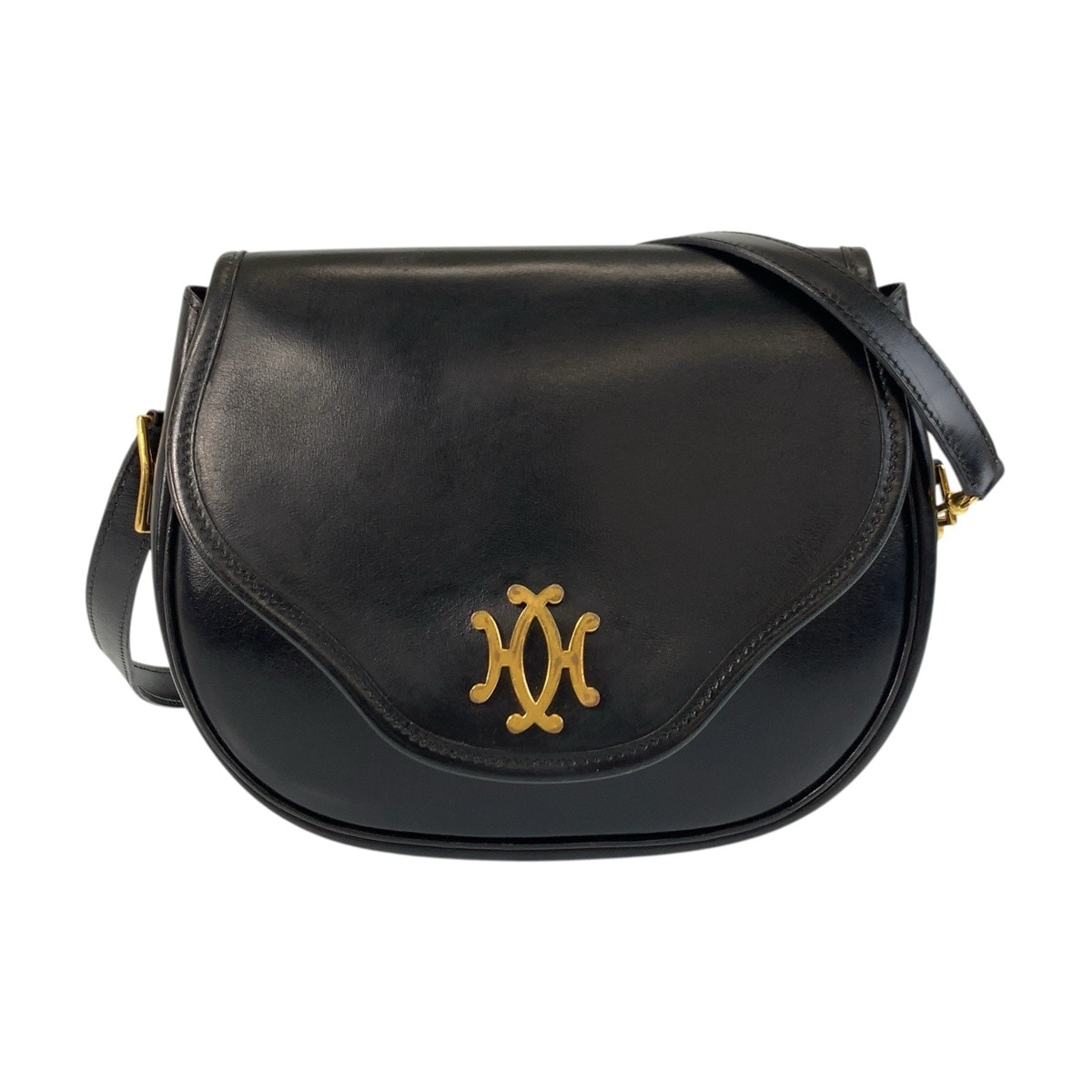 美品 ヴィンテージ ブラック 黒 ゴールド金具 レザー ショルダーバッグ ポシェット レディース 501916