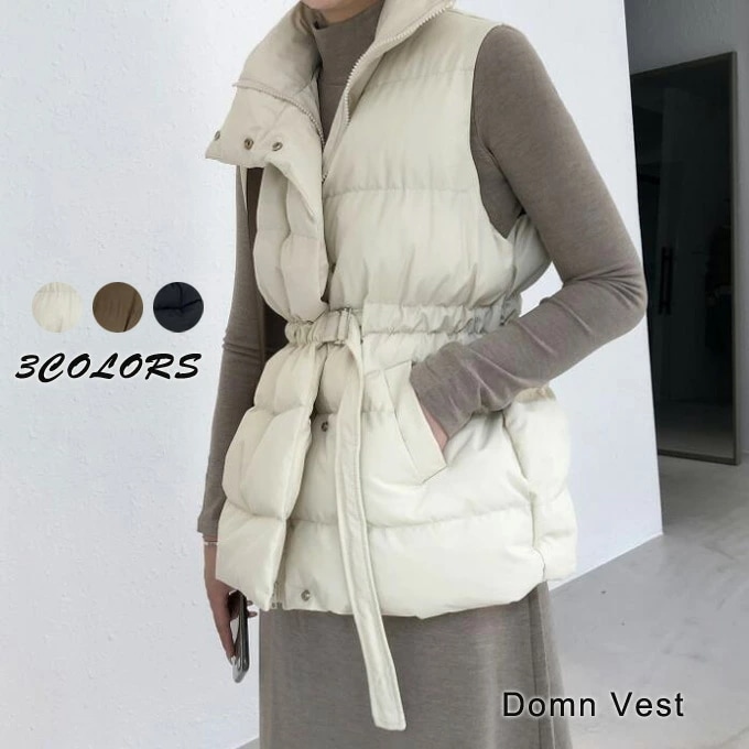 ダウン ベスト ハイネック レディース アウター 無地 コート ジャケット ダウンジャケット 大人 カジュアル 秋 冬 コーデ 韓国ファッション オシャレ