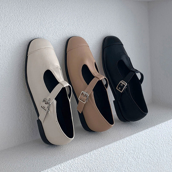 ローファー フロントストラップ スクエアトゥ キャップトゥ