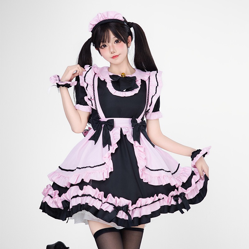 黒ピンクの女の子のロリータメイド衣装cos服かわいい猫ベルアニメコスプレロリータドレス 5,508円